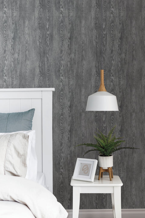FH4055 Black Quarter Sawn Wood Wallpaper