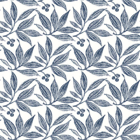 FH4062 Navy/White Chokeberry Block Print Wallpaper