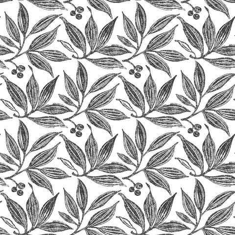 FH4063 Black/White Chokeberry Block Print Wallpaper