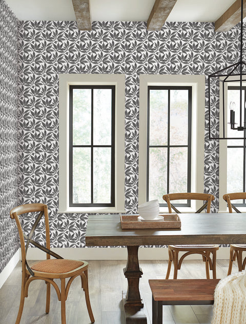 FH4063 Black/White Chokeberry Block Print Wallpaper