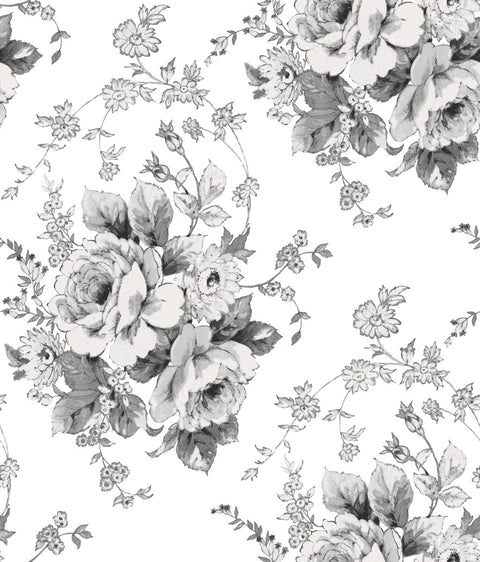 FH4086 White/Black Heritage Rose Wallpaper