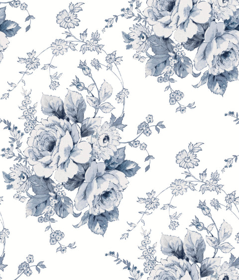 FH4087 Navy/White Heritage Rose Wallpaper