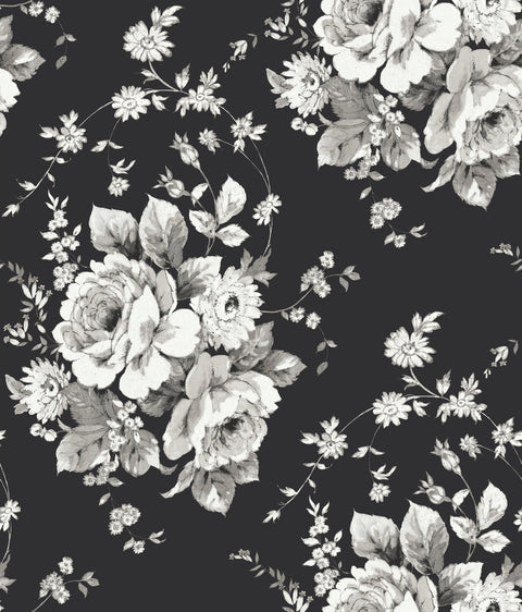 FH4088 Black/Gray Heritage Rose Wallpaper