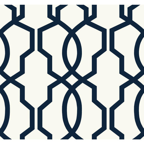 GE3664 Navy Blue on White Geometric Hourglass Trellis Wallpaper