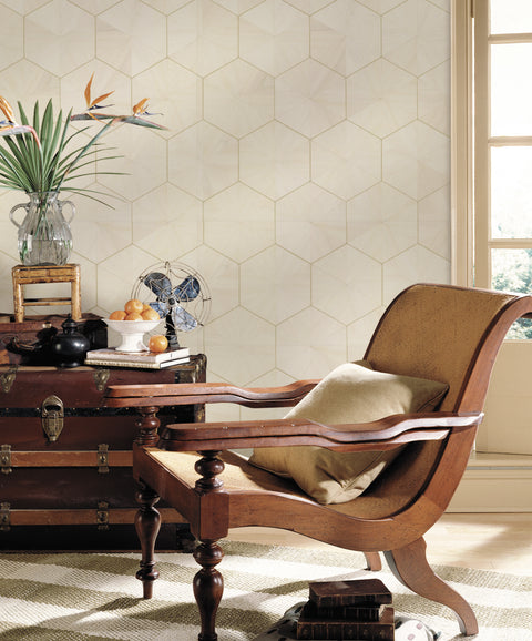 HO2101 Off White Hexagram Wood Veneer Wallpaper
