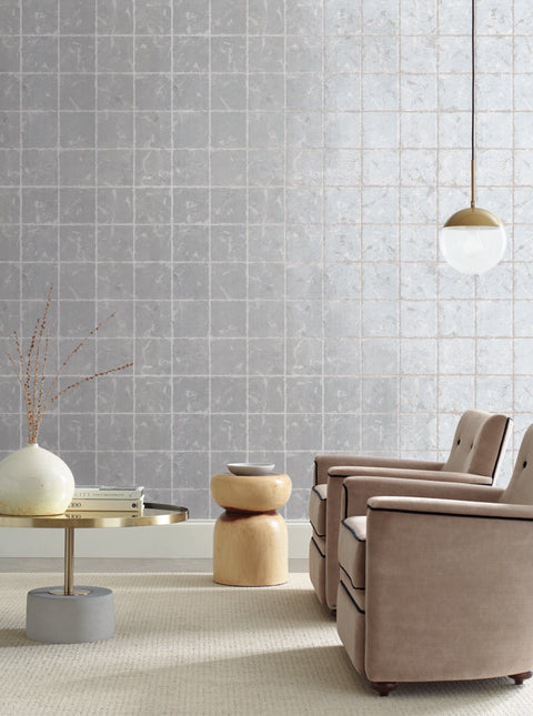 KT2103 Silver Metal Leaf Squares Wallpaper