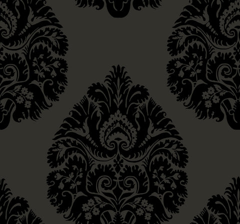 KT2144 Black Teardrop Damask Wallpaper