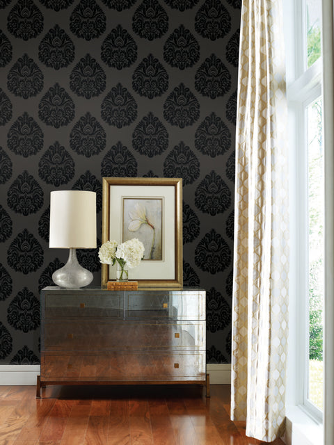 KT2144 Black Teardrop Damask Wallpaper