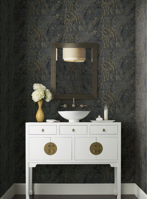 KT2224 Black Polished Marble Wallpaper