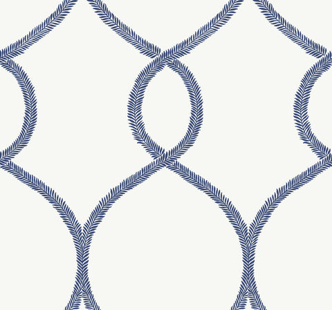KT2232 Navy Laurel Leaf Ogee Wallpaper