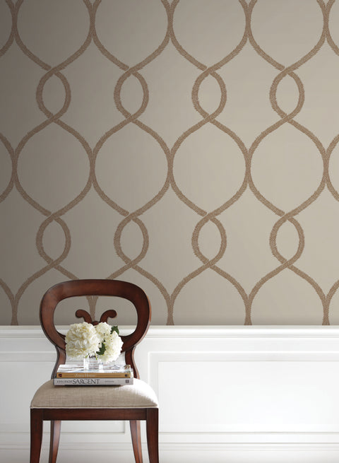 KT2237 Brown Laurel Leaf Ogee Wallpaper