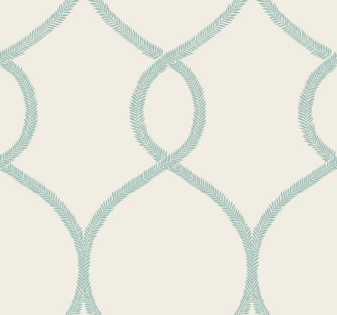 KT2238 Teal Laurel Leaf Ogee Wallpaper