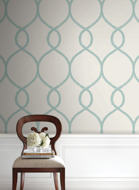 KT2238 Teal Laurel Leaf Ogee Wallpaper