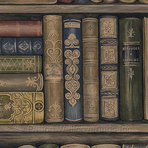 LL29570 Antique Jewel Tone Library Book Shelf Wallpaper