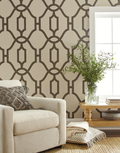 Woven Trellis Charcoal on Khaki Magnolia Home Vol. II Wallpaper