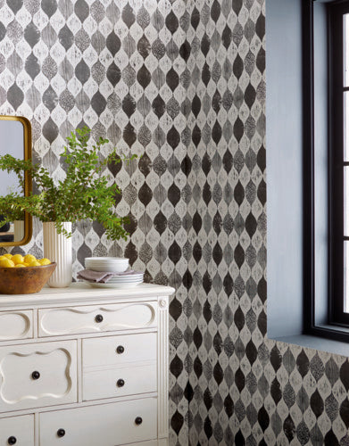 Woodblock Print Black/White Magnolia Home Vol. II Wallpaper