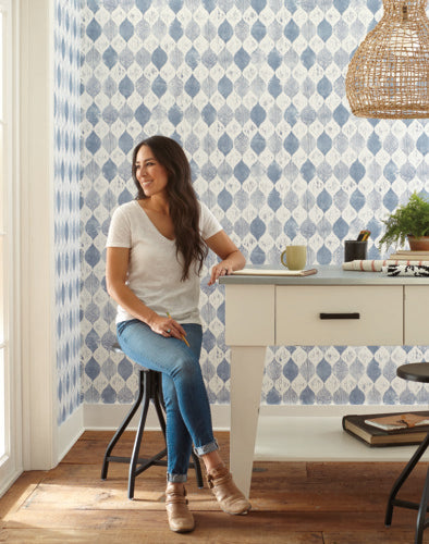 Woodblock Print True Blue Magnolia Home Vol. II Wallpaper