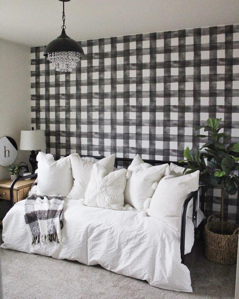 MH1516 Black Cream Joanna Gaines Watercolor Buffalo Check York Wallpaper