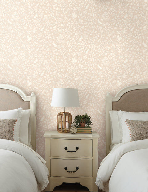MK1110 Fox & Hare Pink Wallpaper