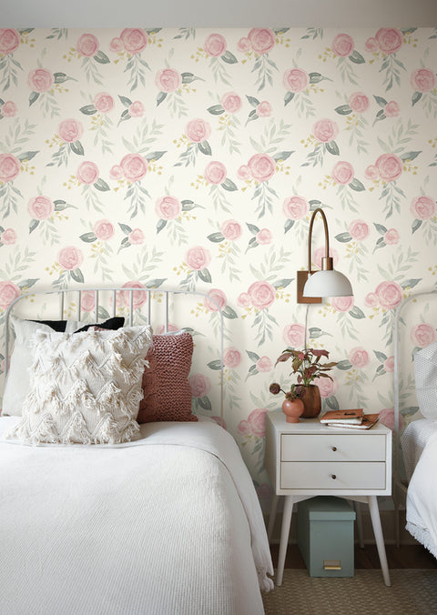 MK1125 Watercolor Roses Pink Wallpaper