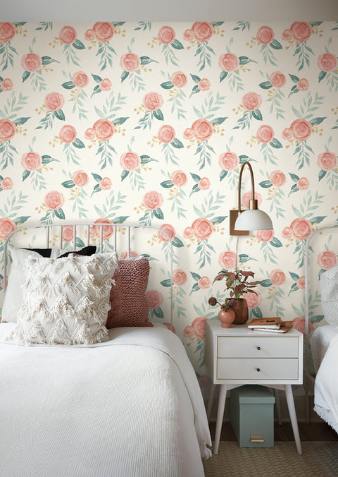 MK1126 Watercolor Roses Red Wallpaper