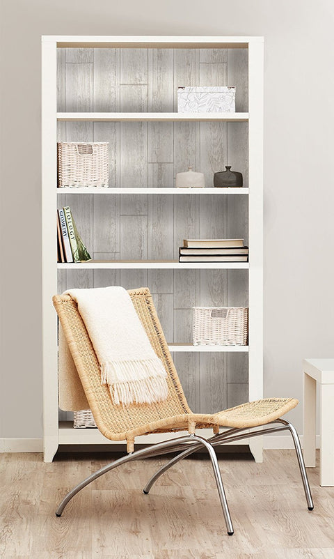 NU1930 Serene Cream Grey White Wood Plank Peel & Stick Wallpaper