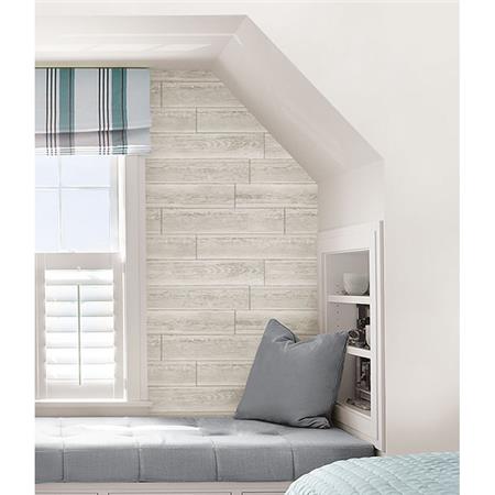 NU1930 Serene Cream Grey White Wood Plank Peel & Stick Wallpaper