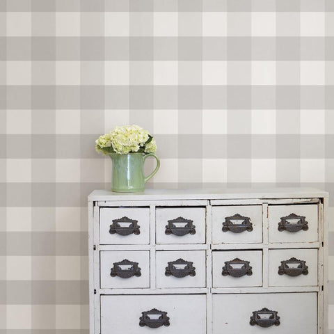 NUS2691 Farmhouse Plaid Grey & White 5 inch Buffalo Check Peel and Stick Wallpaper