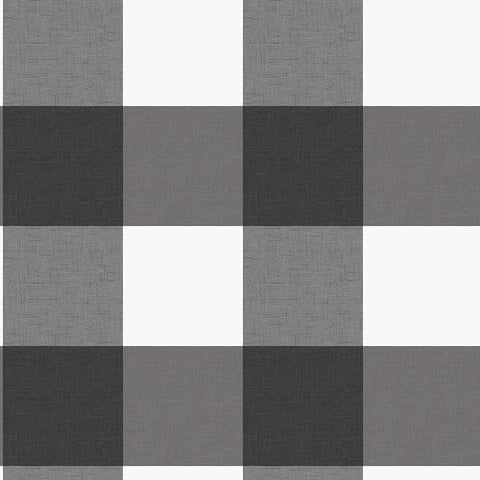 NUS3624 Farmhouse Plaid Charcoal & White 5 inch Buffalo Check Peel and Stick Wallpaper