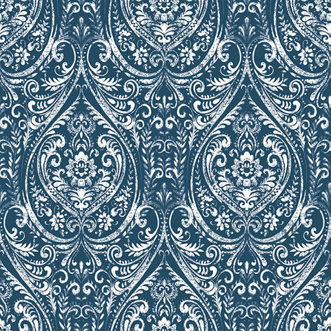 NU1689 Bohemian Damask Indigo Peel and Stick Wallpaper