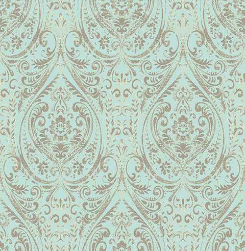 NU2079 Nomad Damask Turquoise Damask Peel and Stick Wallpaper