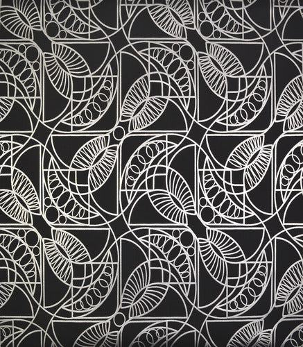 NW3528 Cartouche Black/Silver Wallpaper