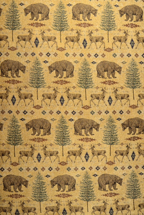 Ottawa Gold Lodge Bear Deer Pine Tree Chenille Upholstery Fabric