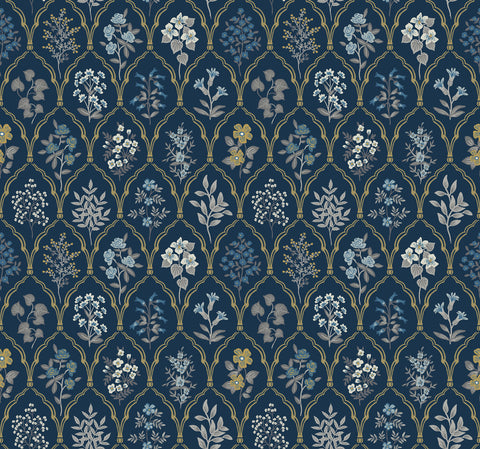 RI5131 Navy/Gold Hawthorne Wallpaper