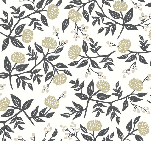 RI5150 White/Black Peonies Wallpaper