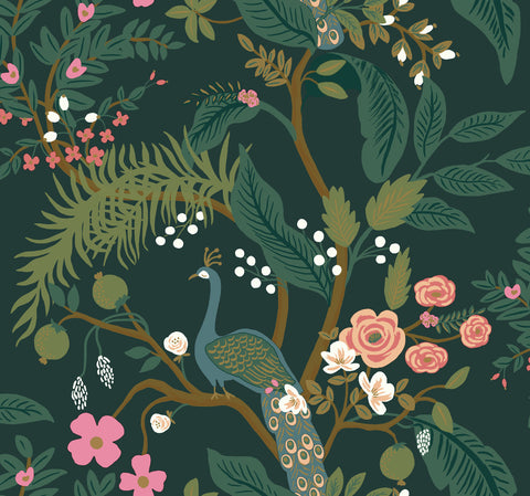 RI5168 Rifle Paper Co Emerald Peacock Wallpaper