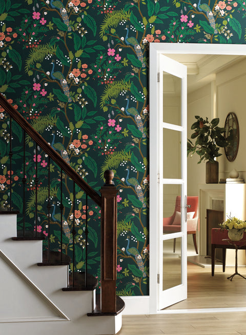 RI5168 Rifle Paper Co Emerald Peacock Wallpaper