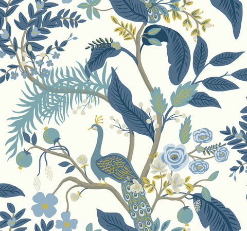 RI5173 Blue/White Peacock Wallpaper