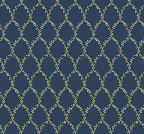 RI5179 Navy Laurel Wallpaper