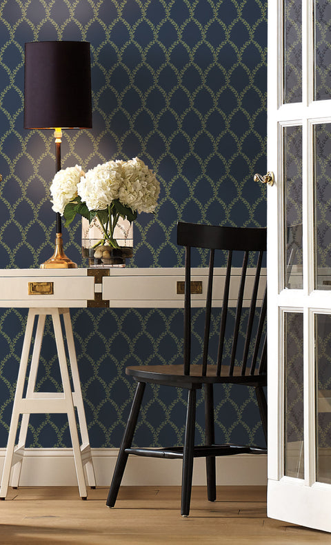 RI5179 Navy Laurel Wallpaper
