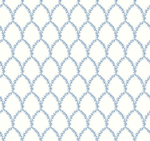 RI5180 Blue/White Laurel Wallpaper