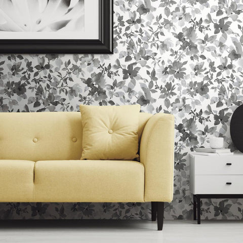 RMK11236WP Black Watercolor Floral Peel & Stick Wallpaper