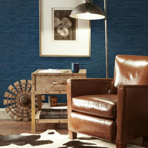 RMK11314WP Blue Faux Grasscloth Peel & Stick Wallpaper