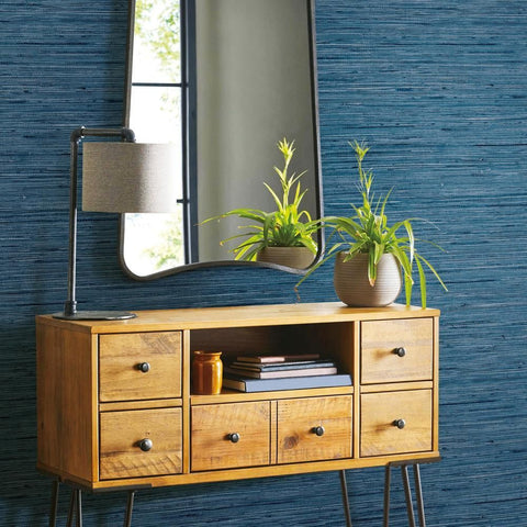RMK11314WP Blue Faux Grasscloth Peel & Stick Wallpaper