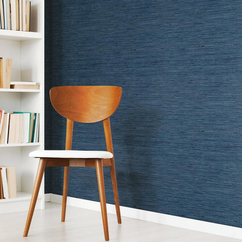 RMK11314WP Blue Faux Grasscloth Peel & Stick Wallpaper