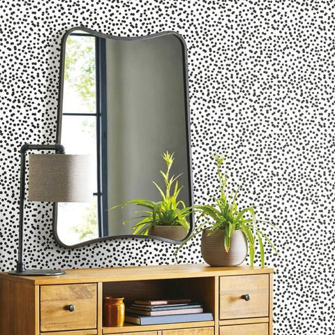 RMK11406WP Black White Polka Dot Spots Peel & Stick Wallpaper
