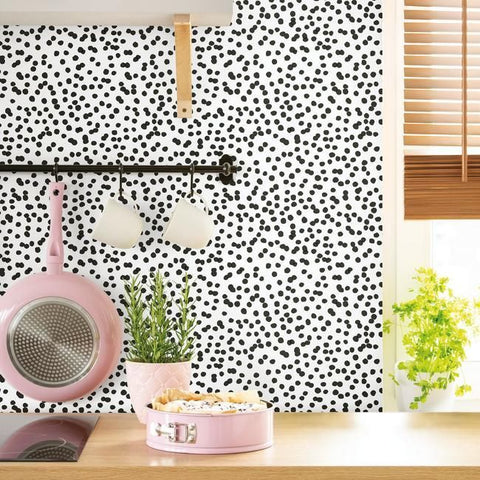 RMK11406WP Black White Polka Dot Spots Peel & Stick Wallpaper