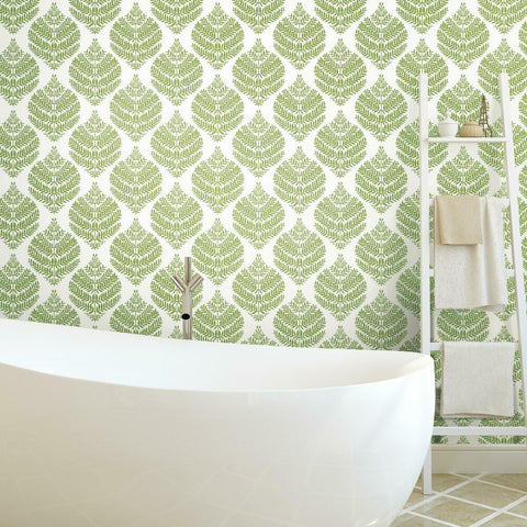 RMK11513WP Green Hygge Fern Damask Peel and Stick Wallpaper