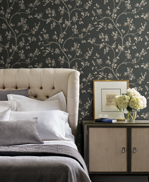 SS2502 Black Taupe Dahlia Trail Wallpaper