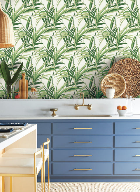 TC2601 Green White Tropical Paradise Wallpaper